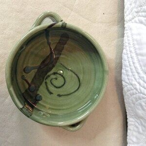 Mosquito Mud Green Studio Dish/Bowl. Signed, Hand thrown, Artistic, Collectible